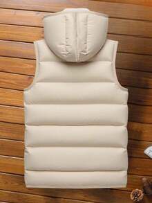 SHEIN Teen Boys' Casual Comfortable Versatile Sleeveless Thick Hooded Padded Coat Boys Hooded Vest Teen Boys Winter Vest Boys Sleeveless Jacket Teen Boys Outerwear Fall - Khaki - View 2