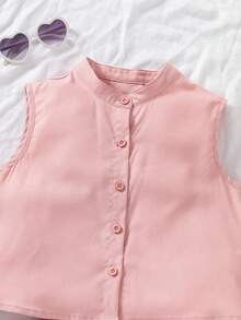 Setelan 2 Potong: Kaos Tanpa Lengan Warna Polos Kasual dan Rok Mini untuk Anak Perempuan Remaja. - Berwarna merah muda - View 5