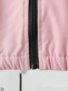 女童休闲连帽长袖保暖拉链外套，适合秋冬季节日常穿着、上学、户外活动、街头穿搭。