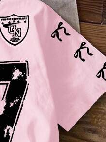 Áo thun dệt kim cỡ lớn in chữ số và thắt nút đơn giản, phong cách Punk dành cho nữ sinh trung học, phong cách tối giản, ngọt ngào, phong cách đường phố, phong cách Punk, áo thun Jersey số 07, thích hợp cho mùa hè, mùa tựu trường, áo, áo sơ mi, áo phông, quần áo nữ sinh trung học, áo phông in hình, phong cách Downtown Girl Aesthetic - trắng - Xem 4