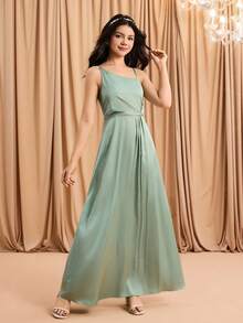 Rochie din satin cu un singur umăr, cu bretele spaghete și crăpături înalte, elegantă pentru nunți, bal, petrecere de ziua de naștere, Crăciun, Halloween, întoarcerea la școală, sezonul absolvirii