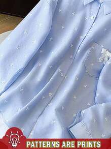 Resyla Camisa holgada casual de mujer con bordado de manga larga