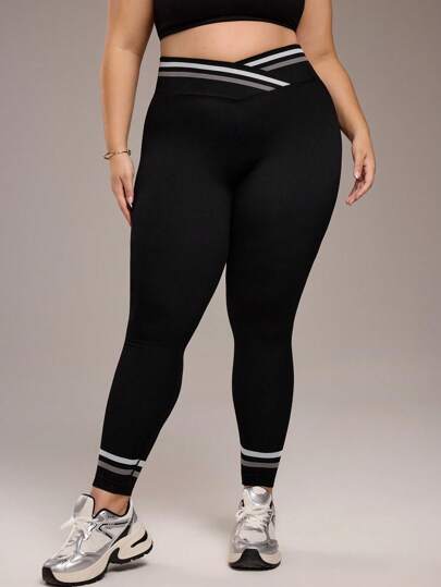 Rhythm Era 大码女式撞色条纹运动紧身裤