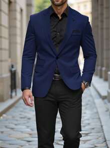 Manfinity Mode 男士纯色简约日常长袖西装 - 彩色 - 查看 5