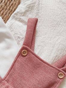 SHEIN Baby Mädchen süßer, niedlicher gestrickter Rollkragen Langarm-Top und gestrickte Latzhose Set - Korallenrosa - Übersicht 7