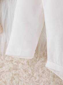 SHEIN 3 pièces Ensemble body et pantalon pour bébé fille avec imprimé léopard mignon, manches longues, col à volants, graphique lettrage et nœud, pour l'automne et l'hiver - Blanc - Voir 4