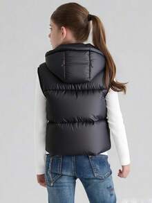 1pc Tween Girl Solid Color Bow Vest, Casual Vest For Autumn/Winter Fall - Black - View 2