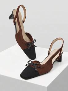 MOTF COLORBLOCK BOW DECOR SLINGBACKS PUMPS - Brown - View 1