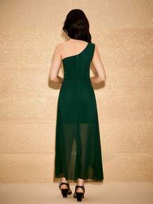 Girls' Sequin Shoulder Splice Mesh High-End Summer New Waist Elegant Party Banquet Evening Dress