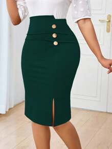 Lunelith SHEIN Lunessa 女式纯色休闲裙 - 墨綠色 - 查看 3