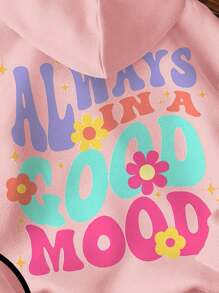 Baby Girl Letter Print Thick Hooded Long Sleeve Sweatshirt, Suitable For Autumn/Winter, Pink Fall - Baby Pink - View 3