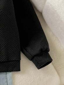 SHEIN Tween Girl Casual Minimalist Comfortable Textured Fabric Long Sleeve Jacket,In Fall/Winter - Black - View 3