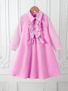 1pc Young Girl's Sweet Plaid Patchwork Long Sleeve Shirt Dress, With Hidden Zipper Design At Back, Comfortable & Cute Dress Suitable For Family Gathering, Outing, School And Other Occasions - Multicolor - View 5