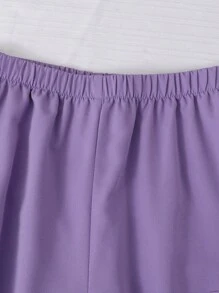 Sparklyn Bộ 2 món đồ họa hoạt hình anime cho bé gái tuổi teen, vải thoải mái, thể thao ngoài trời, đường phố, trang phục hàng ngày, trở lại trường, áo phông và quần ống rộng - Màu tím - Xem 5