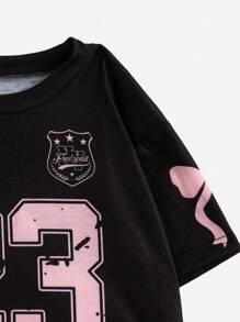 Sparklyn 2 件套年轻女孩休闲数字印花 T 恤和格子百褶裙，夏季 - 彩色 - 查看 4