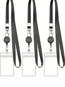 SHEIN Giá đỡ thẻ ID có thể thu gọn - Bao đựng thẻ PVC chống thấm nước kèm dây đeo, dành cho giáo viên/nhân viên văn phòng. - màu đen - Xem 13