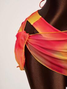 Zestiva 漸層比基尼套裝交叉吊帶上衣和低至臀部下裝和罩衫半身裙2入組泳衣 - 橘色 - 查看 3