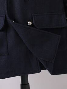 1 件男童羊毛纯海军蓝舒适夹克外套，适合旅行、日常穿着、秋冬、中长款