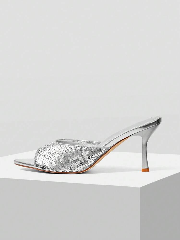 POINTED TOE SEQUIN HIGH HEEL SANDALS