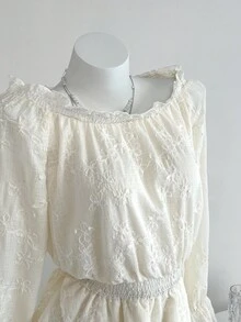 Elamini Robe mini fluide à couleur unie et texturée avec broderie pour femmes - Nude - Voir 3