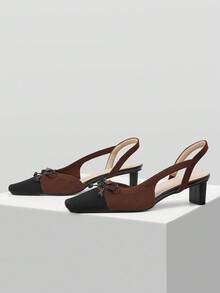 MOTF COLORBLOCK BOW DECOR SLINGBACKS PUMPS - Brown - View 4