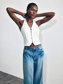 Maija 2025 休闲都市露背深V领露背大蝴蝶结吊带女式背心，适合初秋休闲度假 - 白色 - 查看 7