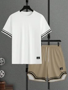 Manfinity Homme Bộ áo thun cổ tròn tay ngắn và quần short màu tương phản dành cho nam - Nhiều màu - Xem 5