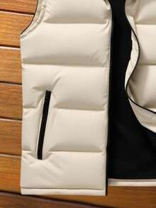 SHEIN Teen Boys' Casual Comfortable Versatile Sleeveless Thick Hooded Padded Coat Boys Hooded Vest Teen Boys Winter Vest Boys Sleeveless Jacket Teen Boys Outerwear Fall - Khaki - View 3