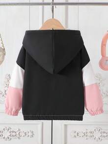 女童休闲连帽长袖保暖拉链外套，适合秋冬季节日常穿着、上学、户外活动、街头穿搭。