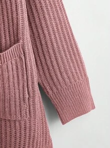 EMERY ROSE Plus Size Casual Solid Color Double Pocket Cardigan Fall Winter Cloth For Women Autumn - Rose Red - View 3