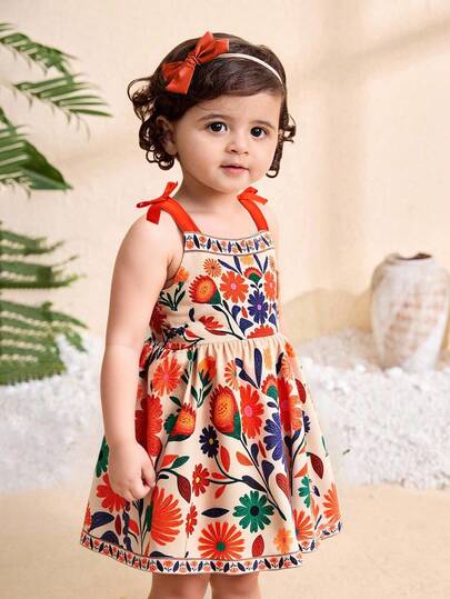 Travachic KIDS Babygirl 可爱花卉印花无袖夏季度假连衣裙