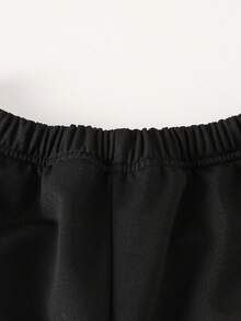 Conjunto de 2 peças de moletom esportivo de malha com estampa de números e blocos de cores para meninas adolescentes e calças cargo com bolso lateral, roupa casual para o dia a dia - Preto - Ver 5