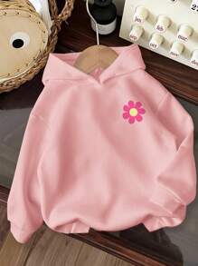 Baby Girl Letter Print Thick Hooded Long Sleeve Sweatshirt, Suitable For Autumn/Winter, Pink Fall - Baby Pink - View 2