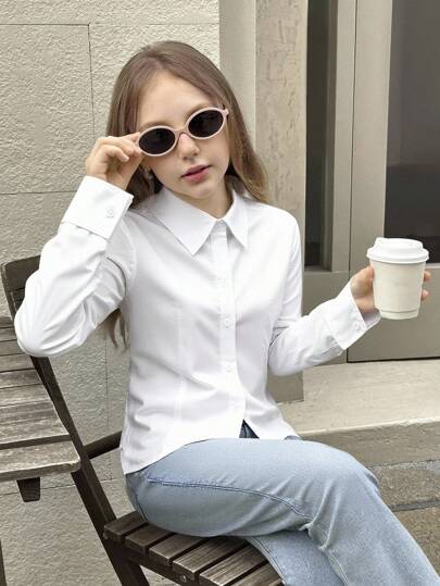 SHEIN Serisse Kids Tween Girls Tween Girl Clothes White Tween Girls Blouse With Collar And Long Sleeves, Girls White Shirts Girls Long Sleeved White Shirt, Back To School Clothes Girls , White Shirt White Blouse Girls Cute White Shirt Teen Girls White Blouse White Shirt For Teen Girls Teen Girls Long Sleeve Shirts Girls White Button Down Shirt Formal Shirts For Girls White Button Down Shirt Girls Girls White Long Sleeve Shirt White Shirt For Girls Teen Girls White Shirt White Long Sleeve Shirt Girls Fall Winter