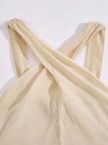 Mono elegante de fiesta con cuello redondo, sin mangas y plisado en la cintura para niñas preadolescentes - Albaricoque - Ver 7