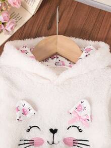 SHEIN Playful Pals 2pcs/Set Baby Girls Autumn/Winter New Plush Hooded Hat With Cat Ear Embroidery & Bow, Ditsy Floral Sweatshirt And Leggings Casual Outfit Set Fall - Multicolor - View 8