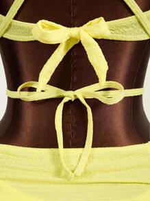 Zestiva 夏季海滩纯色比基尼套装 O 形环细节交叉胸罩和比基尼和抽绳褶皱沙滩裙 3 件比基尼