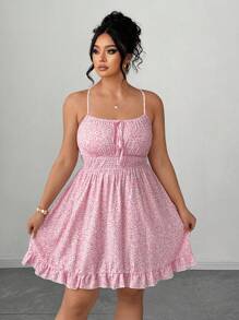 DreamSkyne 大码花卉印花腰系带细肩带夏季节日连衣裙度假海滩装女式 - 粉色 - 查看 3