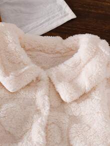 SHEIN 女婴粉色休闲厚羊毛格子提花连体衣套装，秋冬 - 杏色 - 查看 4