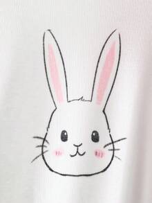 女婴3件套可爱卡通草莓和兔子图案丝带蝴蝶结装饰荷叶边圆领短袖针织睡袍套装 - 彩色 - 查看 4