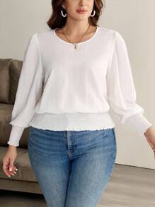 SHEIN LUNE 大码女装返校装女装秋季白色波浪条纹圆领复古服装女式收腰衬衫商务休闲女装秋冬季曲线教师返校装衬衫