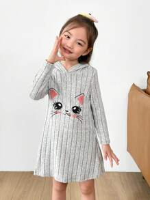 SHEIN Young Girl Cartoon Embroidery Hooded Dress