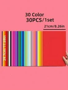 SHEIN 30 片装 30 色 A4 卡片纸，优质，适用于创意工艺品 DIY 项目，培养手工技能，艺术表达，多功能家居装饰，剪贴簿卡片制作，提高创意技能