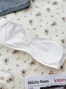 SHEIN 2 Stück/Set Einfacher, bequemer gepolsterter plissierter hautfreundlicher trägerloser BH-Set für Teenager-Mädchen