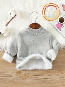 SHEIN Babyboy/Babygirl Khaki Casual Minimalist Turtleneck Sweater, Autumn/Winter Fall - Multicolor - View 6