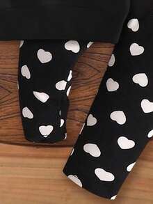 女婴可爱手绘爱心图案柔软厚针织圆领长袖运动衫和紧身裤套装，休闲冬装 - 彩色 - 查看 5