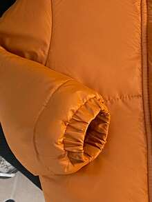 SHEIN 1 件婴儿女孩和男孩冬季时尚简约棕色长袖棉质连帽夹克，带棕色毛皮饰边，适合日常穿着 - 棕色 - 查看 4