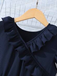 SHEIN 青少年女孩荷叶边星星印花网眼连衣裙，假日，夏季，旅行