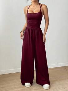 Flirla Tall 女式休闲百褶宽松直筒连体裤，春夏