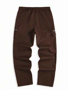 Manfinity Homme 男士休闲直筒梭织工装裤，带拉链细节，咖啡棕色宽松直筒休闲裤，秋季 - 咖啡棕 - 查看 2